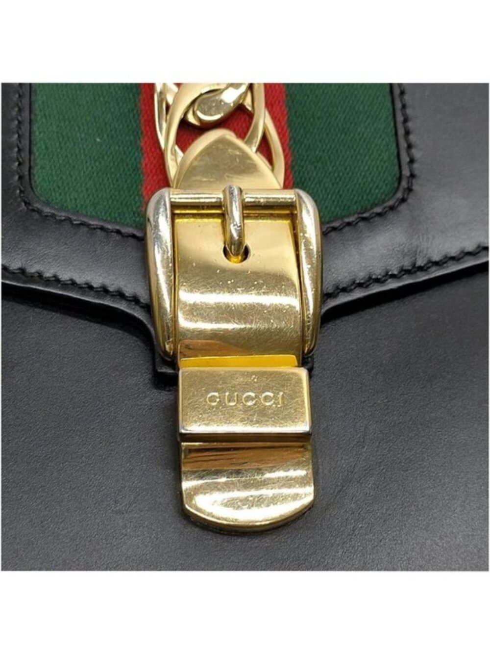 Authentic Gucci Sylvie Leather Shoulder Crossbody Bag Web Stripe Black - Picture 10 of 16